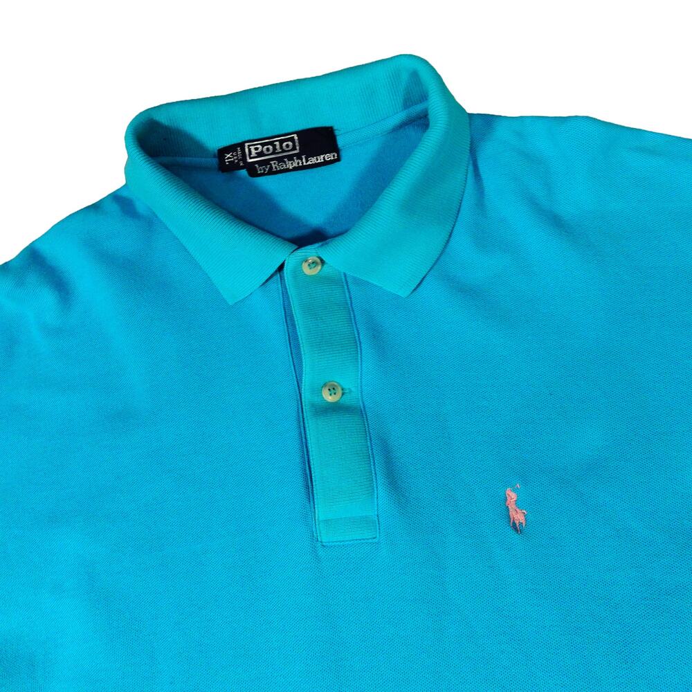 Ralph Lauren Polo Vintage Made in USA Teal Pink Pony Y2K Golf Shirt XL